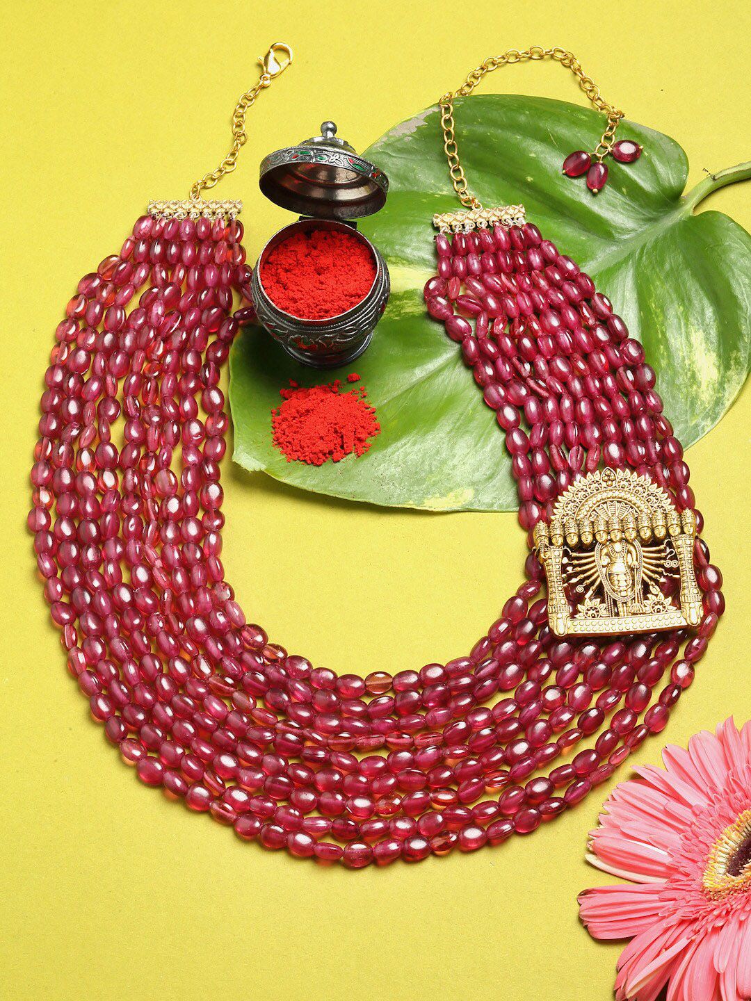 DUGRISTYLE Gold-Toned & Red Sterling Silver Gold-Plated Handcrafted Necklace Price in India