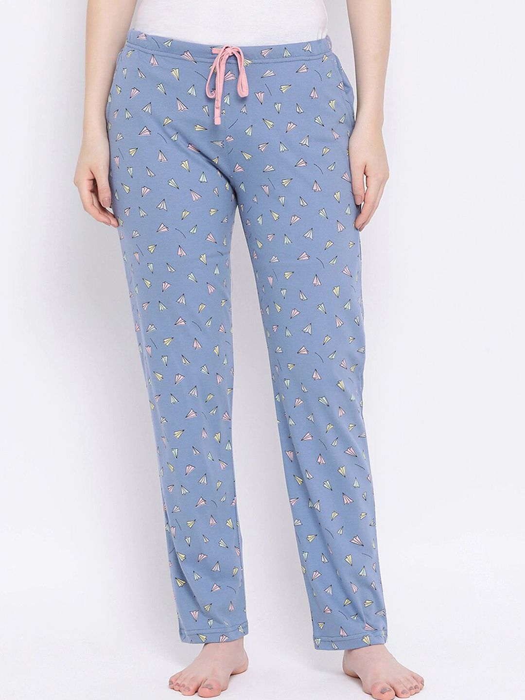 Kanvin Women Blue Printed Pure Cotton Lounge Pants Price in India