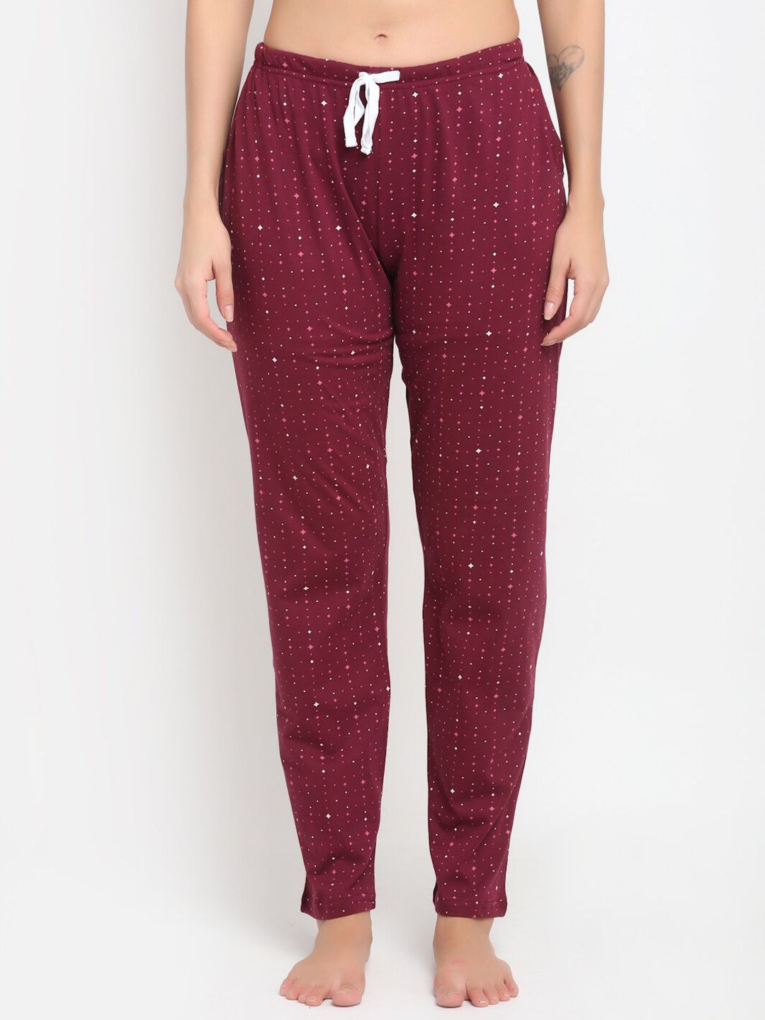 Kanvin Women Maroon Printed Lounge Pants Price in India