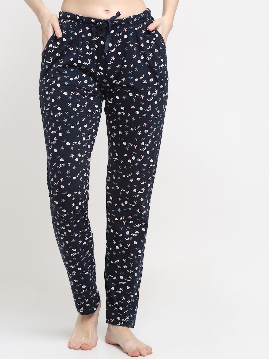 Kanvin Women Navy Blue Printed Lounge Pants Price in India