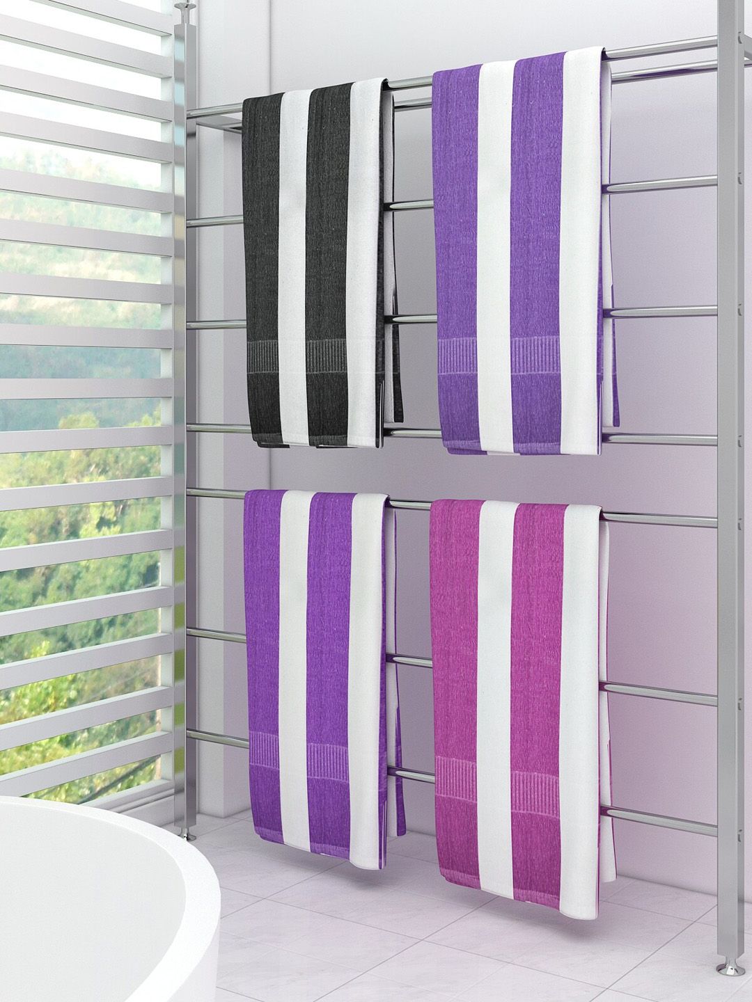 Athom Trendz Set Of 3 Striped 300 GSM Pure Cotton Bath Towels Price in India