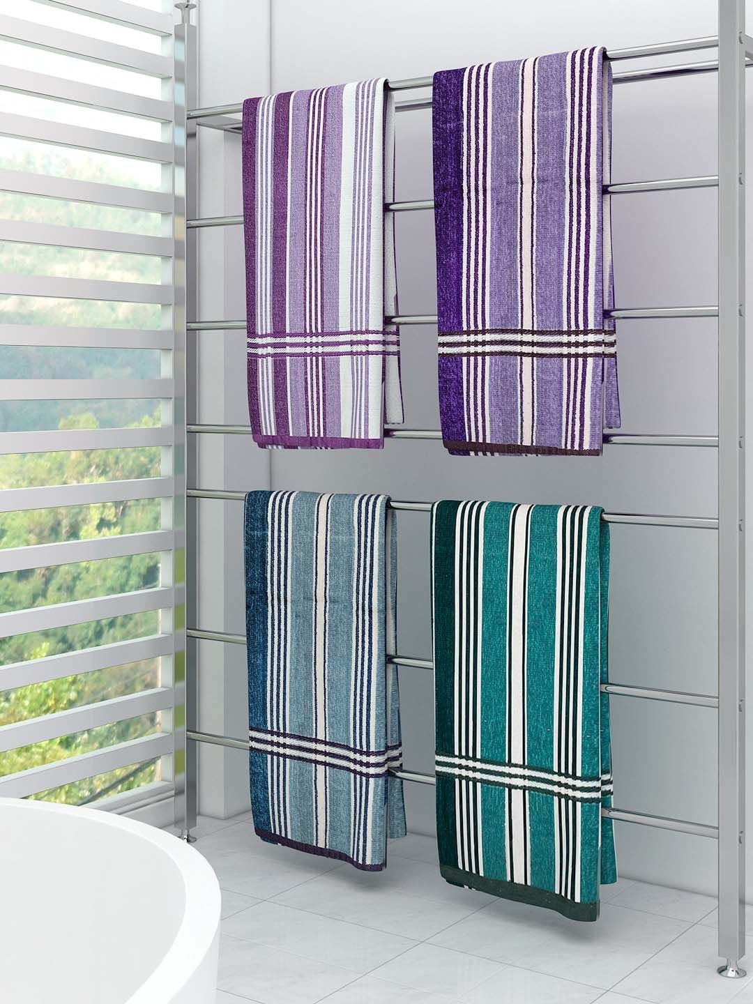 Athom Trendz Set Of 4 Striped Pure Cotton 210 GSM Bath Towel Price in India