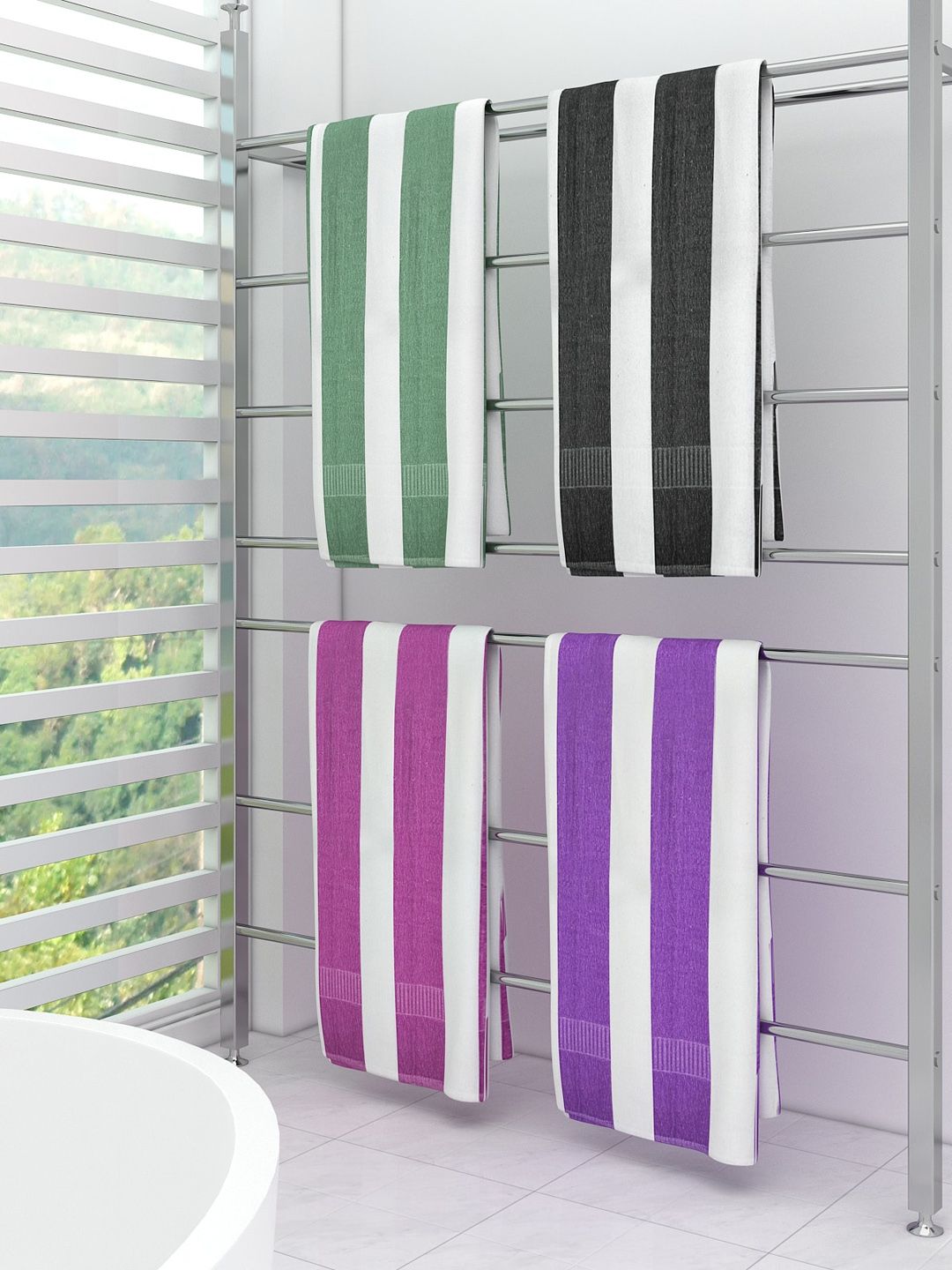 Athom Trendz Set Of 4 Striped 300 GSM Pure Cotton Bath Towels Price in India