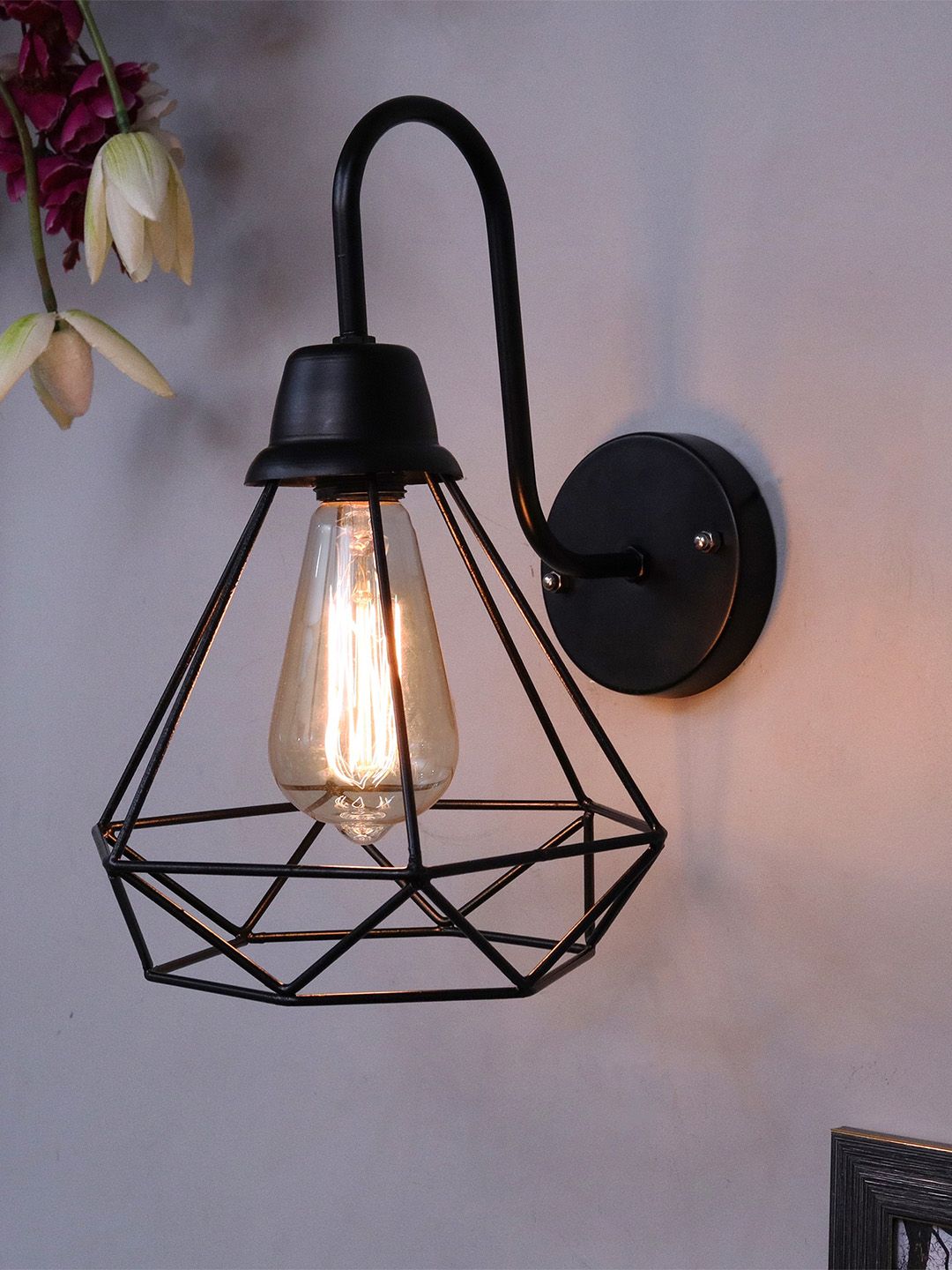 Homesake Black Solid Diamond Cage-Shaped Wall Lamps Price in India
