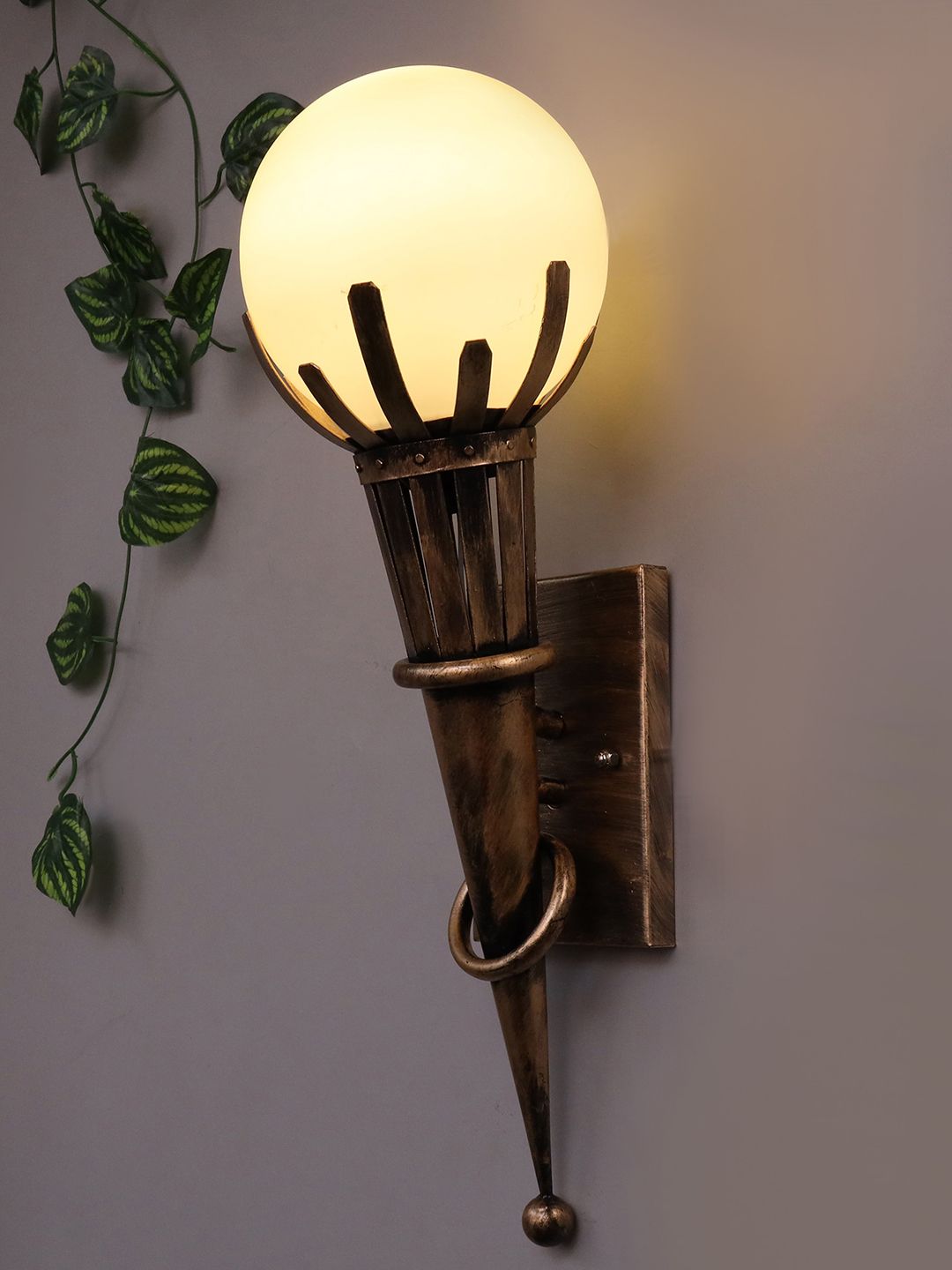Homesake Gold-Toned Rustic Wall Lamps With Frosted Glass Shade Price in India