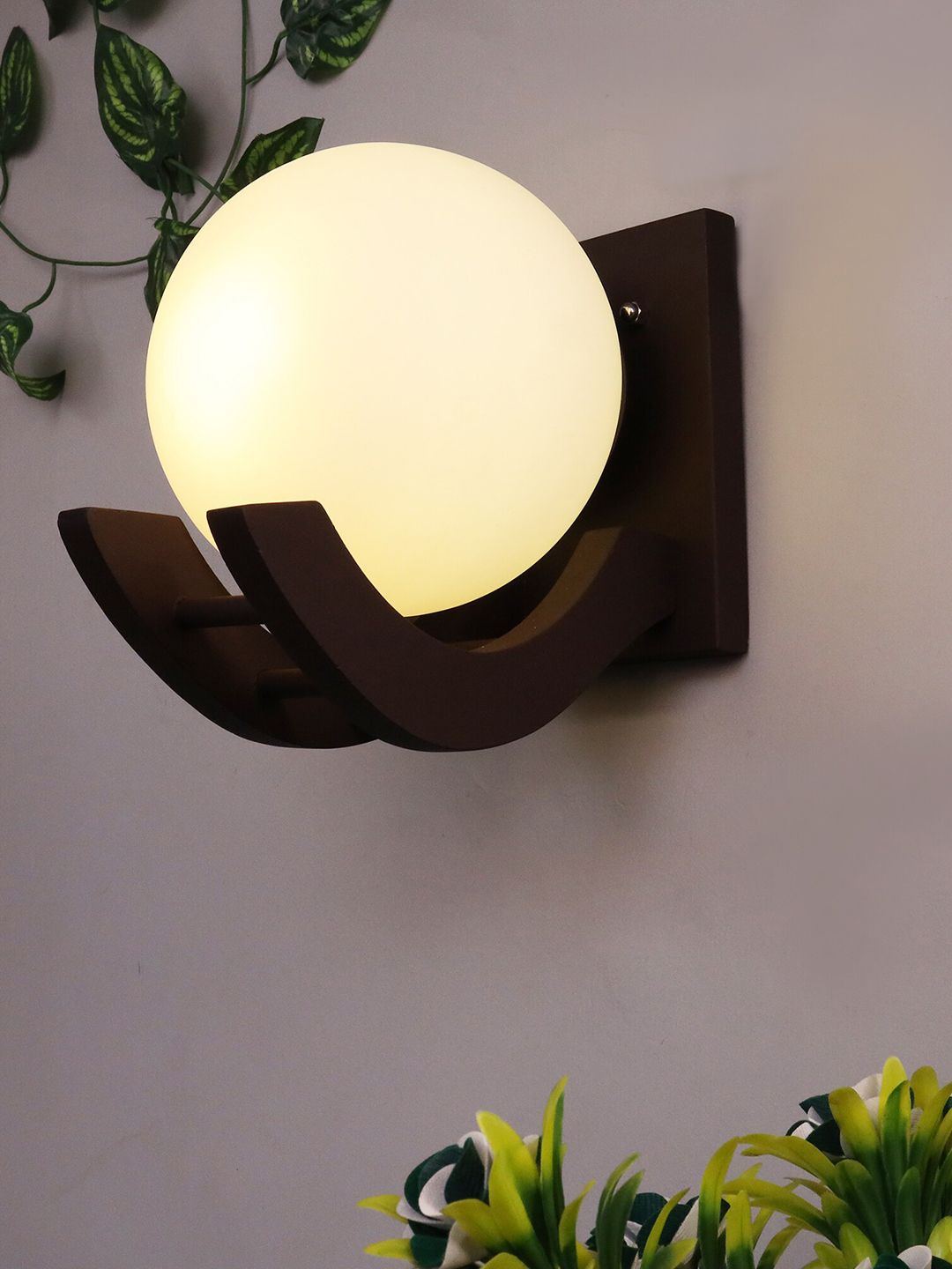 Homesake Unisex Brown Solid Wood Spherical  Wall Lamps Price in India