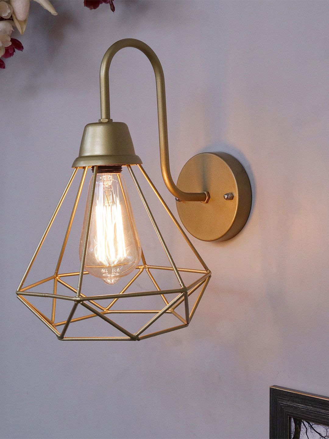 Homesake Gold-Toned Metal Diamond Cage Vanity Industrial Wall Sconce Price in India