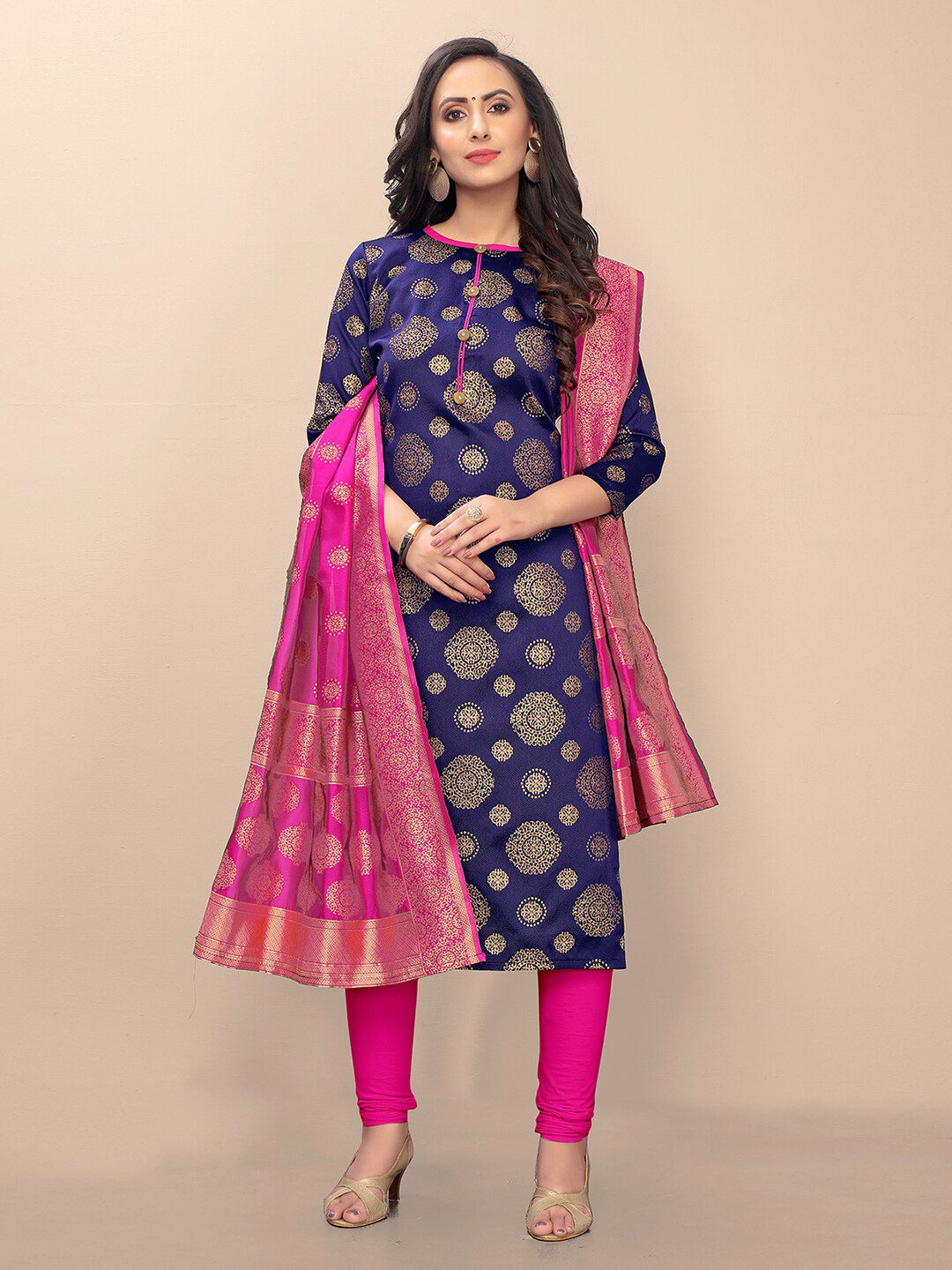 FASHION YOU Blue & Pink Unstitched Dress Material Price in India