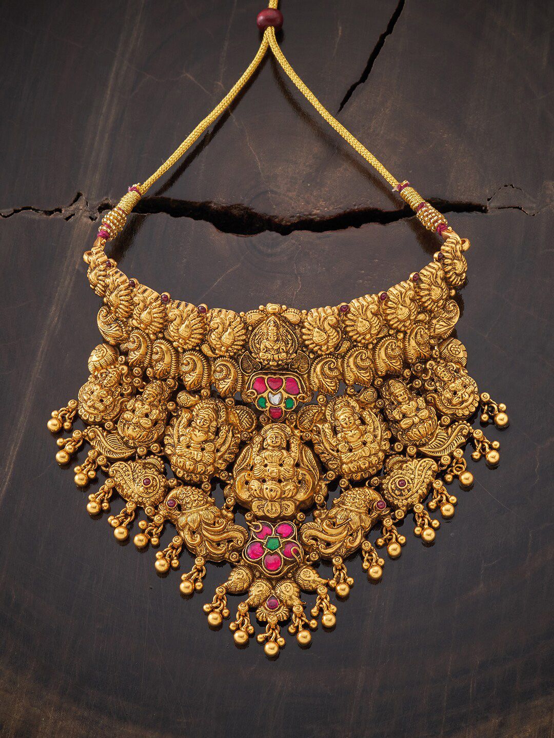 Kushal's Fashion Jewellery Gold-Toned & Red Silver Gold-Plated Necklace Price in India
