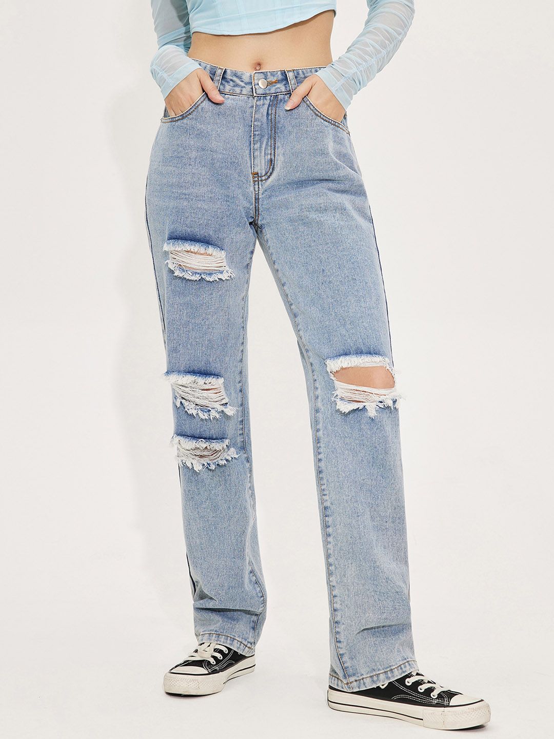 URBANIC Women Blue Highly Distressed Jeans Price in India