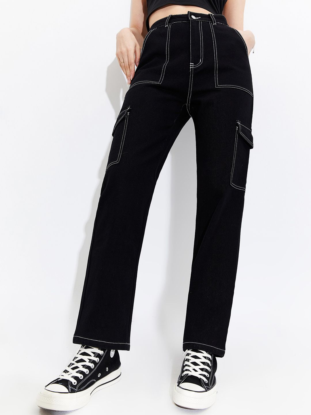 URBANIC Women Black Low Distress Jeans Price in India