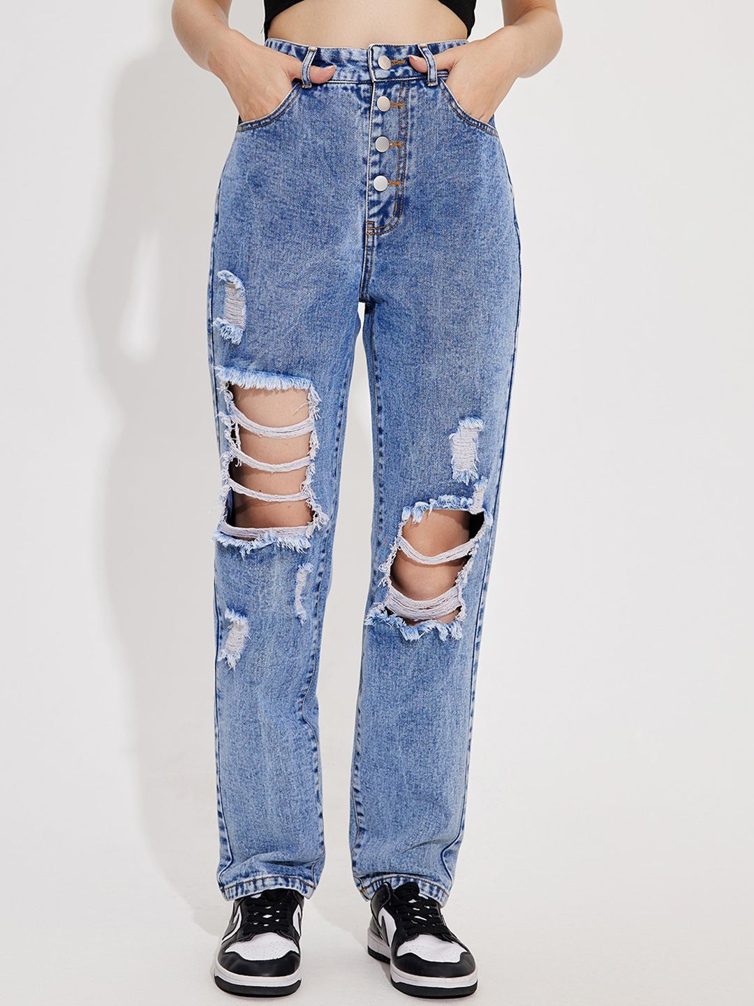 URBANIC Women Blue Highly Distressed Jeans Price in India