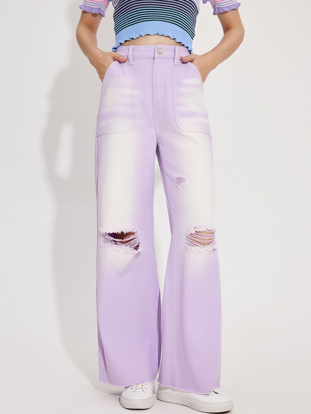 URBANIC Women Purple Relaxed Fit Mildly Distressed Jeans Price in India