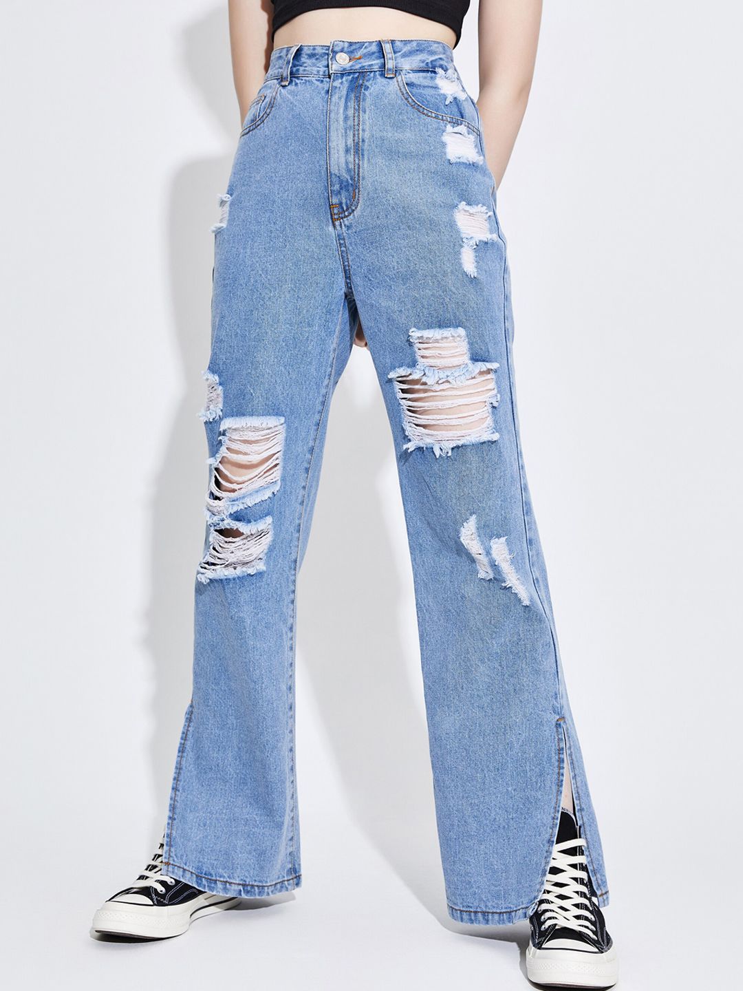 URBANIC Women Blue Highly Distressed Jeans Price in India