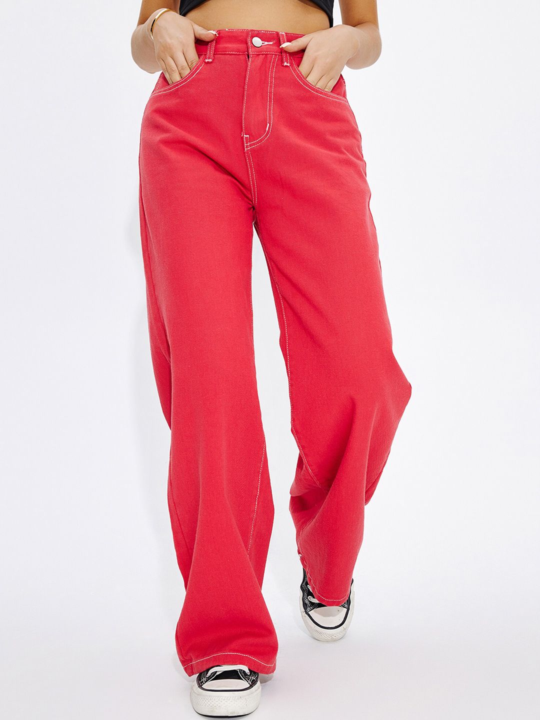 URBANIC Women Red Relaxed Fit Jeans Price in India