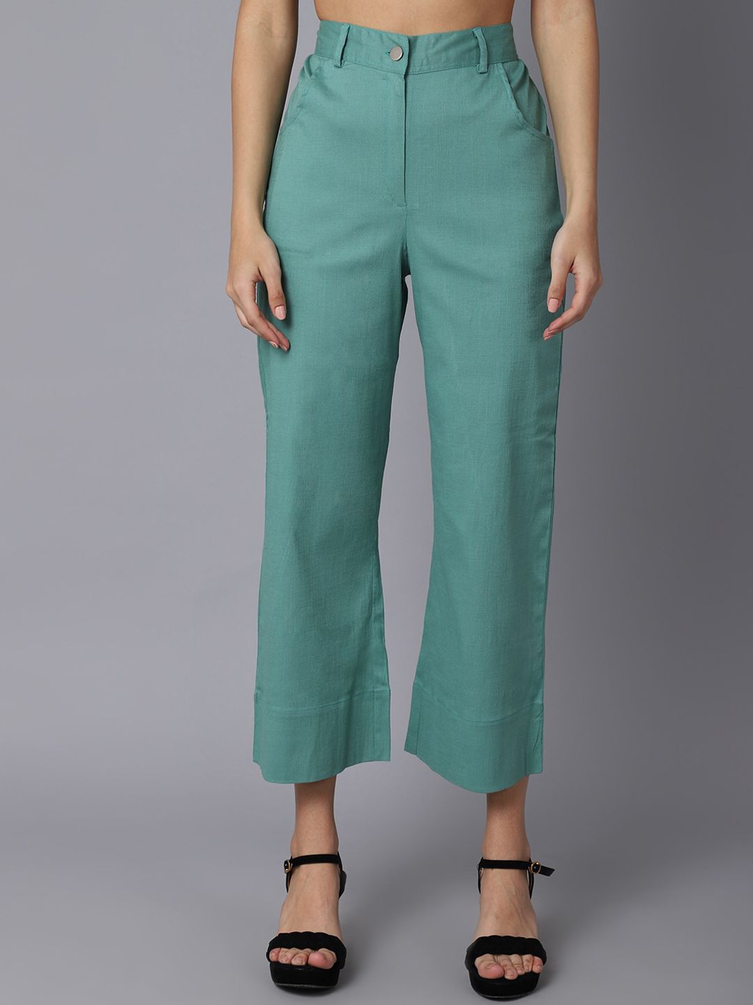 TAG 7 Women Turquoise Blue Smart Flared Trousers Price in India