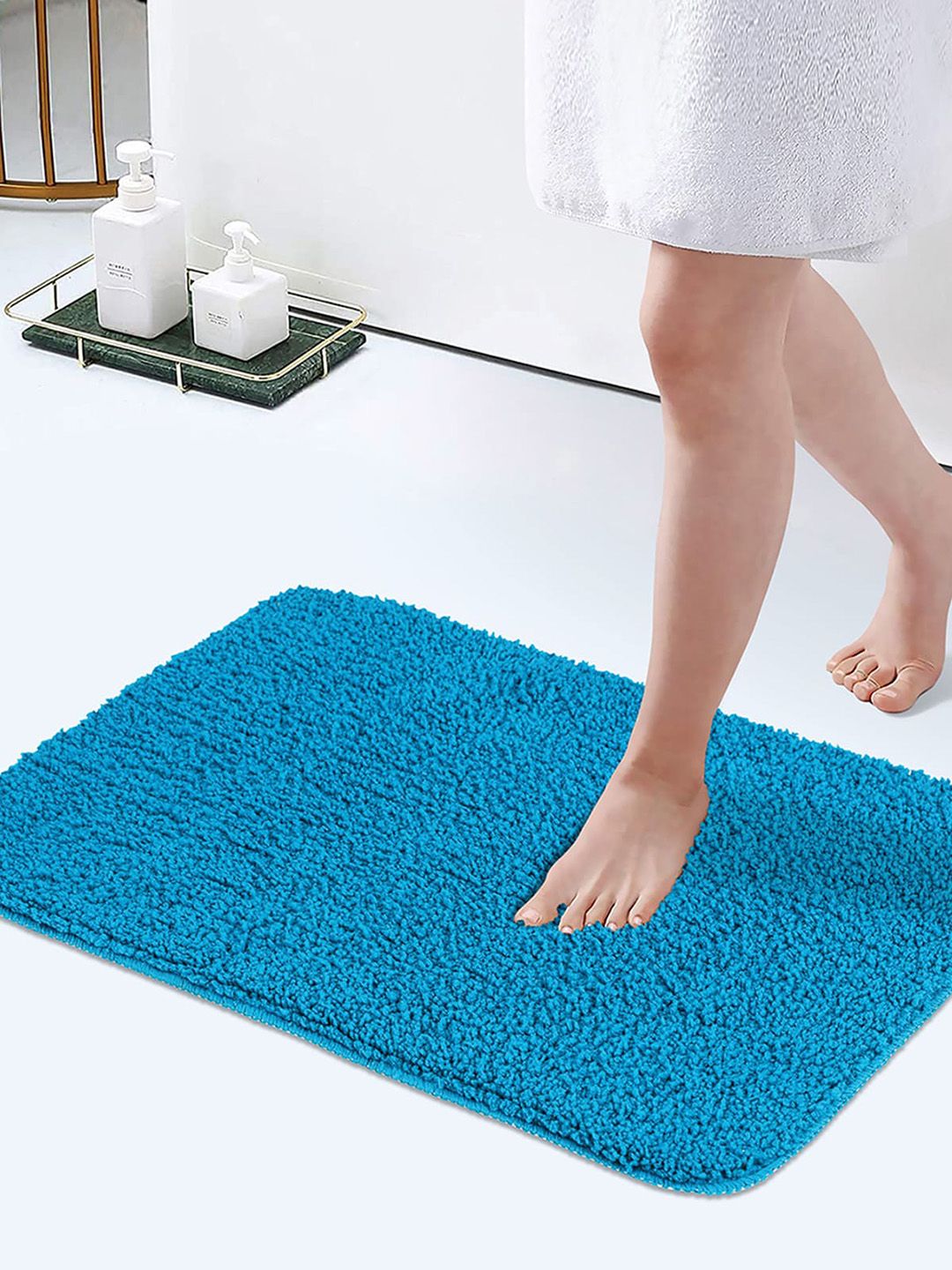 OBSESSIONS Teal Solid 1300 GSM Anti-Skid Bath Rug Price in India