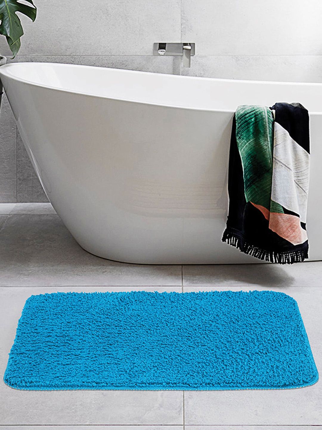 OBSESSIONS  Teal Blue Solid 1300 GSM Bath Rug Price in India