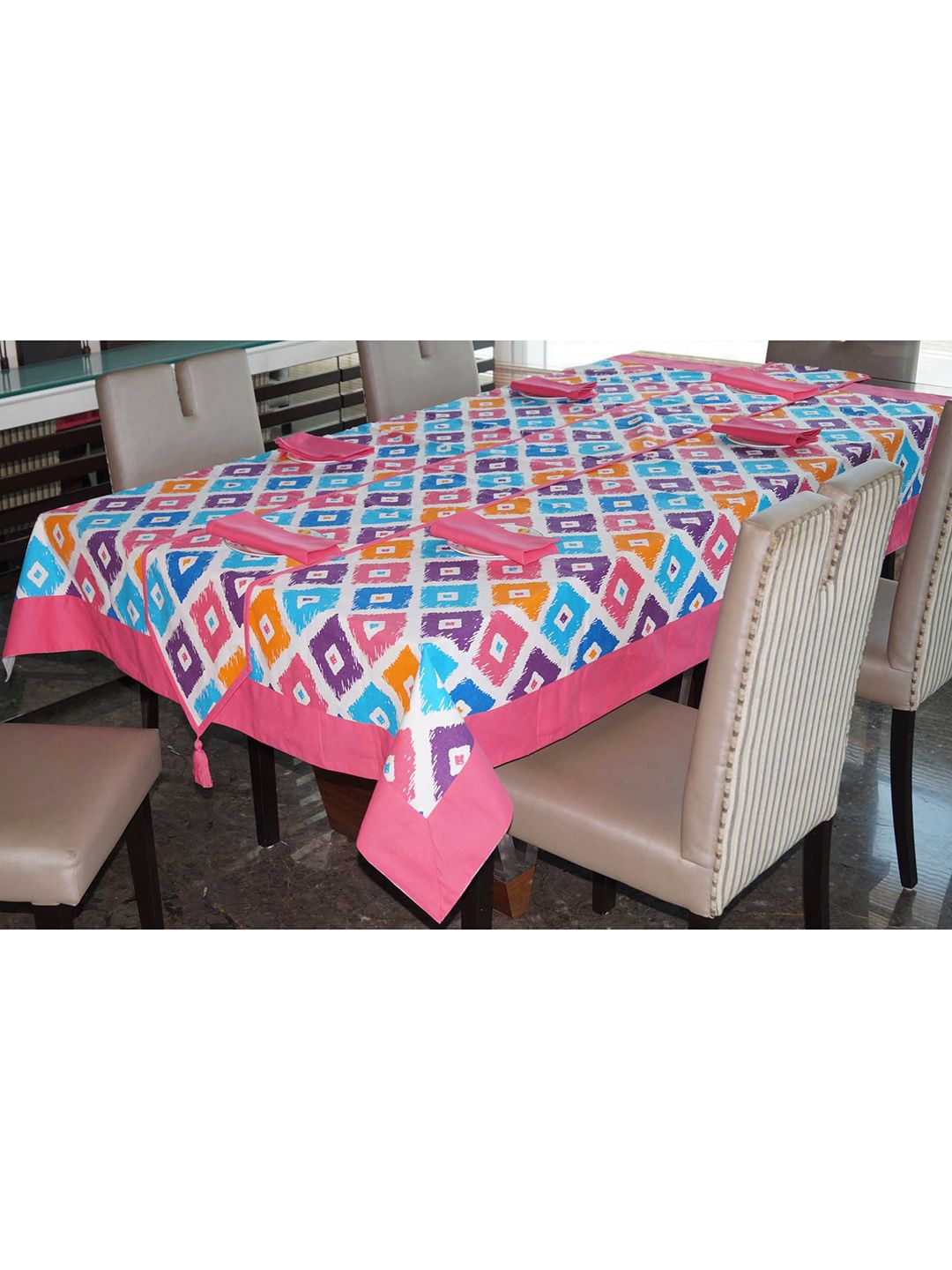 Lushomes Set Of 8 Pink & Blue Printed Pure Cotton Table Linen Sets Price in India