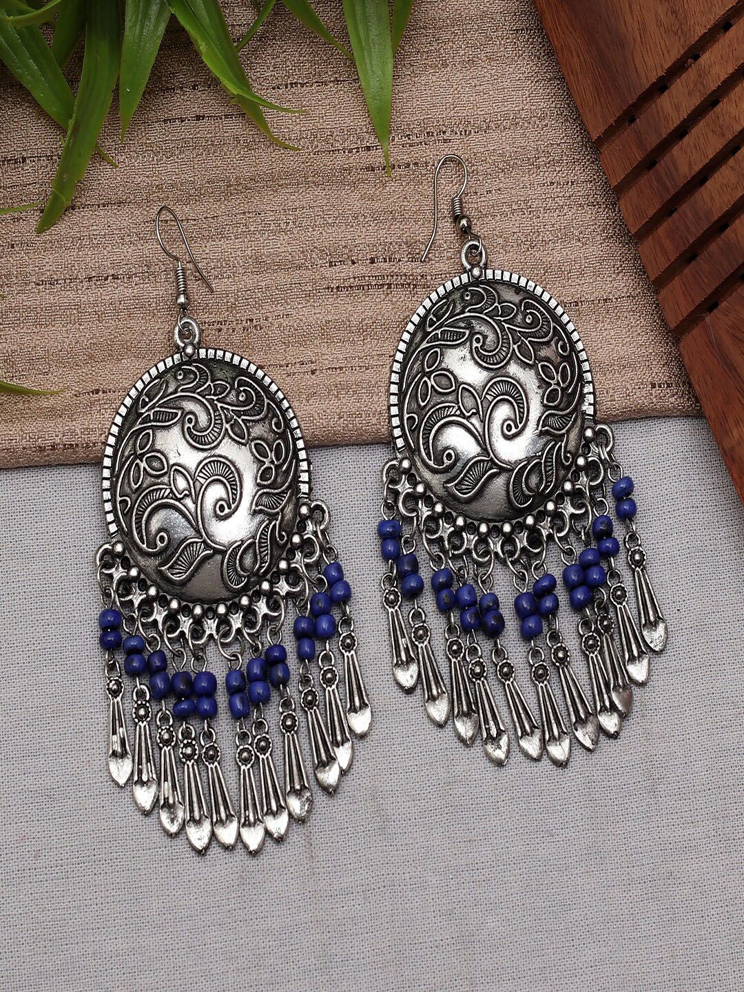 Ethonica Silver-Toned Classic Drop Earrings Price in India