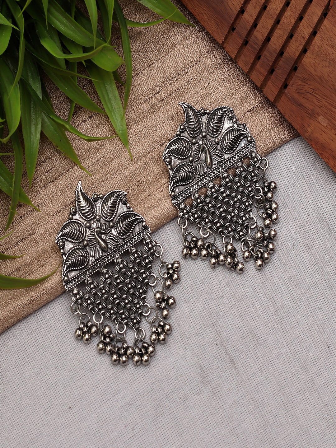 Ethonica Silver-Toned Classic Drop Earrings Price in India