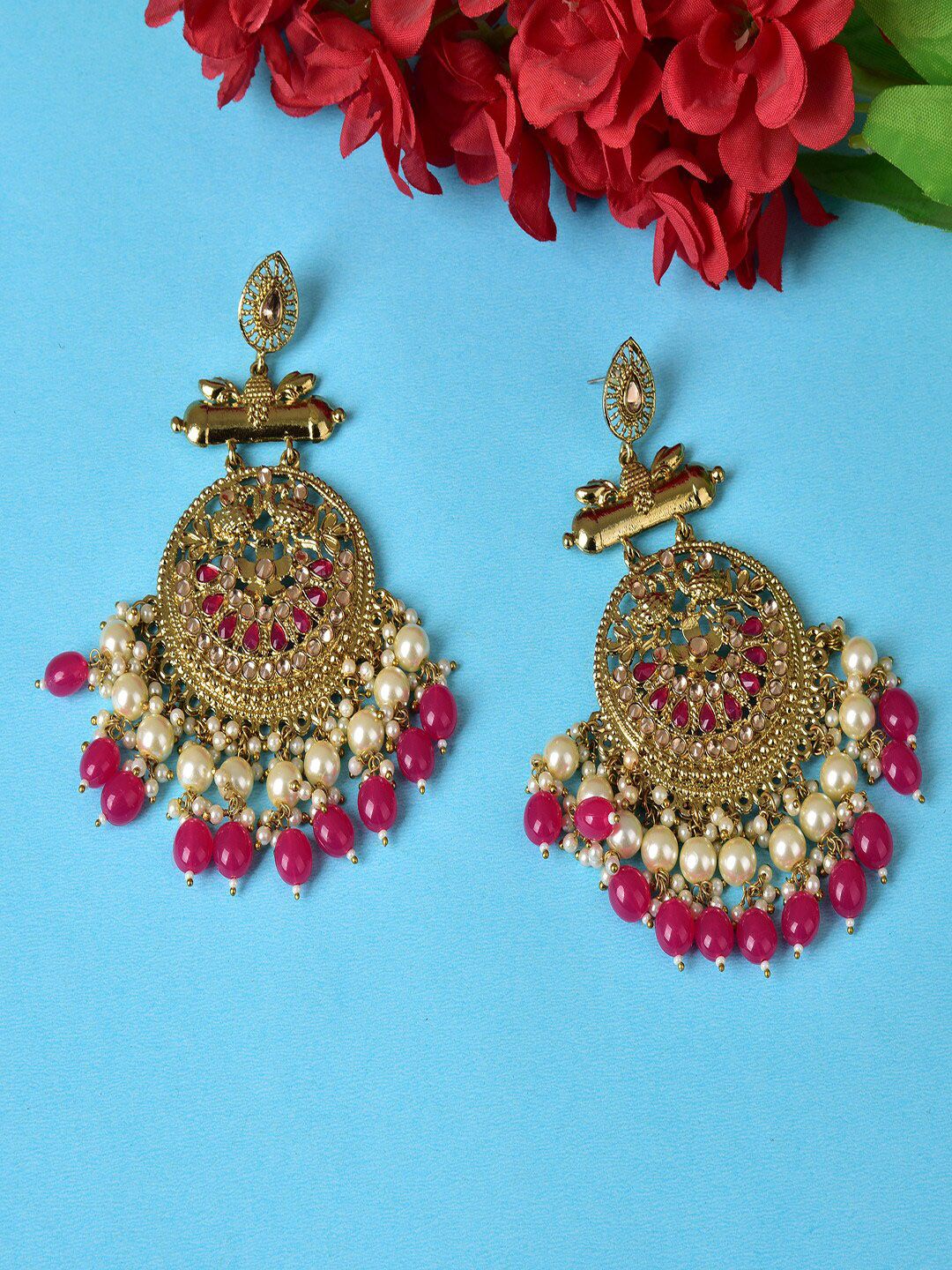 Ethonica Pink Classic Chandbalis Earrings Price in India