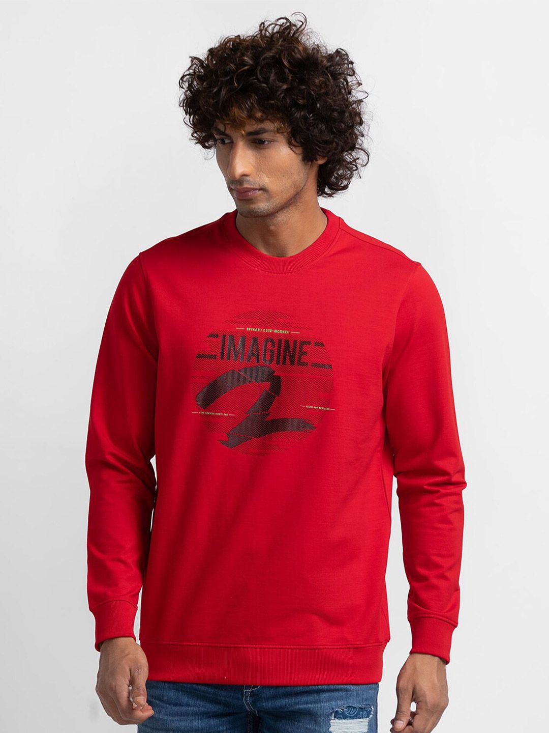 SPYKAR Men Red Printed Sweatshirt