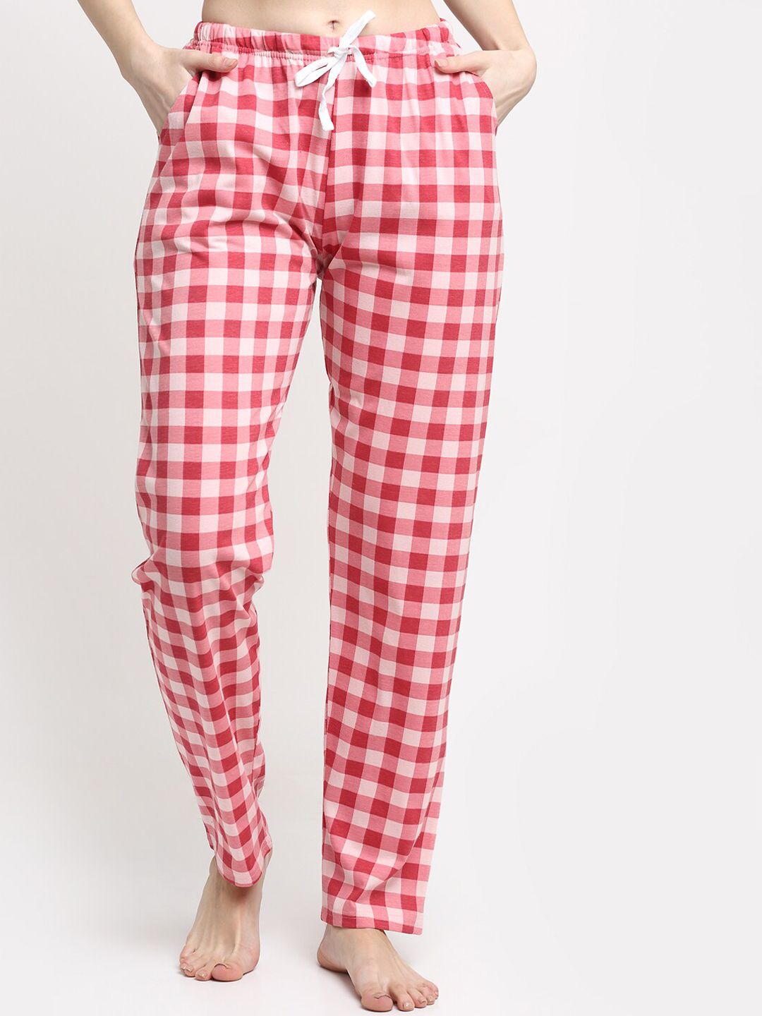 Kanvin Women Red Checked Cotton Lounge Pants Price in India