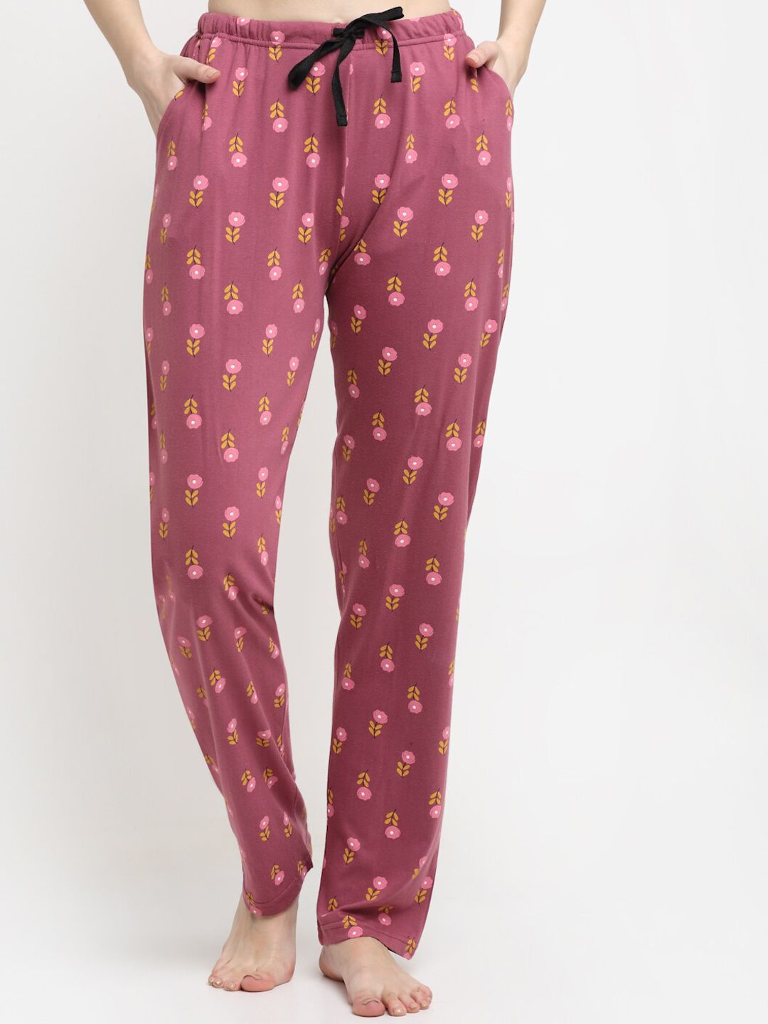 Kanvin Pink Printed Cotton Lounge Pants Price in India