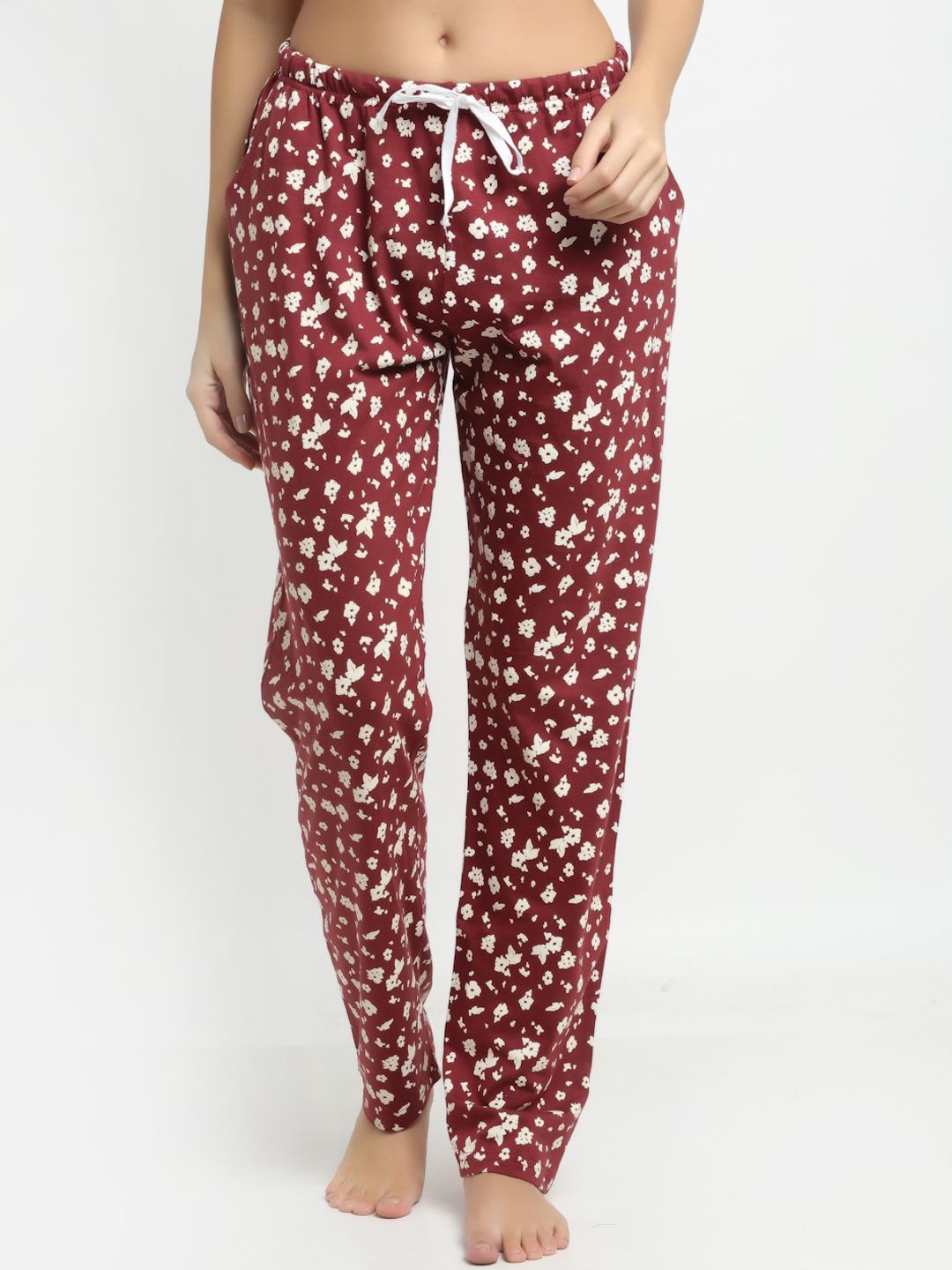 Kanvin Women Maroon Printed Cotton Lounge Pants Price in India