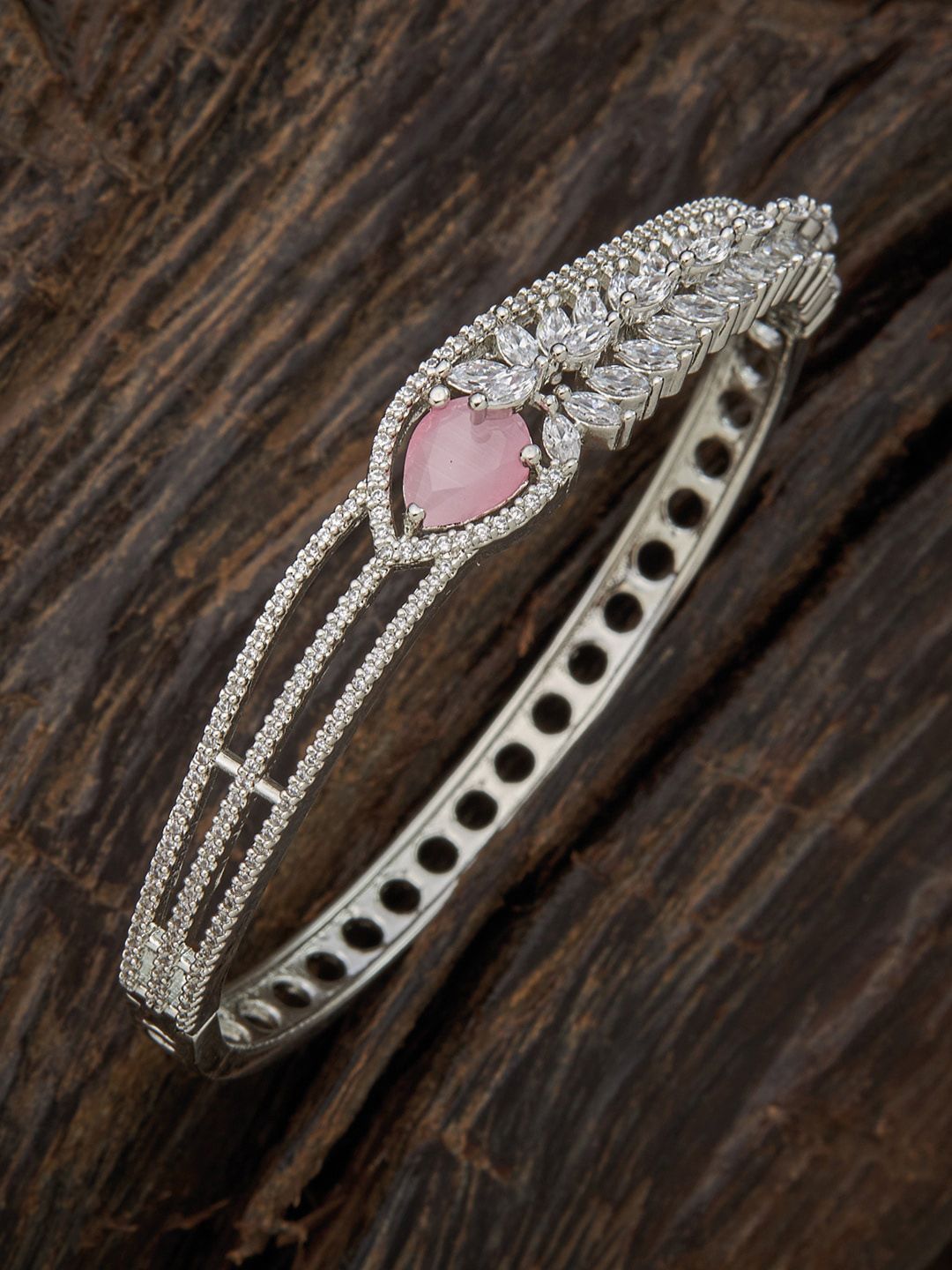 Kushal's Fashion Jewellery Women Silver-Toned & Pink Rhodium-Plated Kada Bracelet Price in India