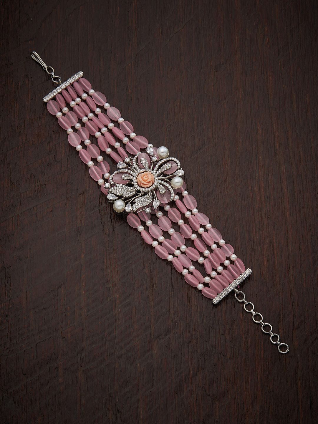 Kushal's Fashion Jewellery Women Pink & White Rhodium-Plated Wraparound Bracelet Price in India