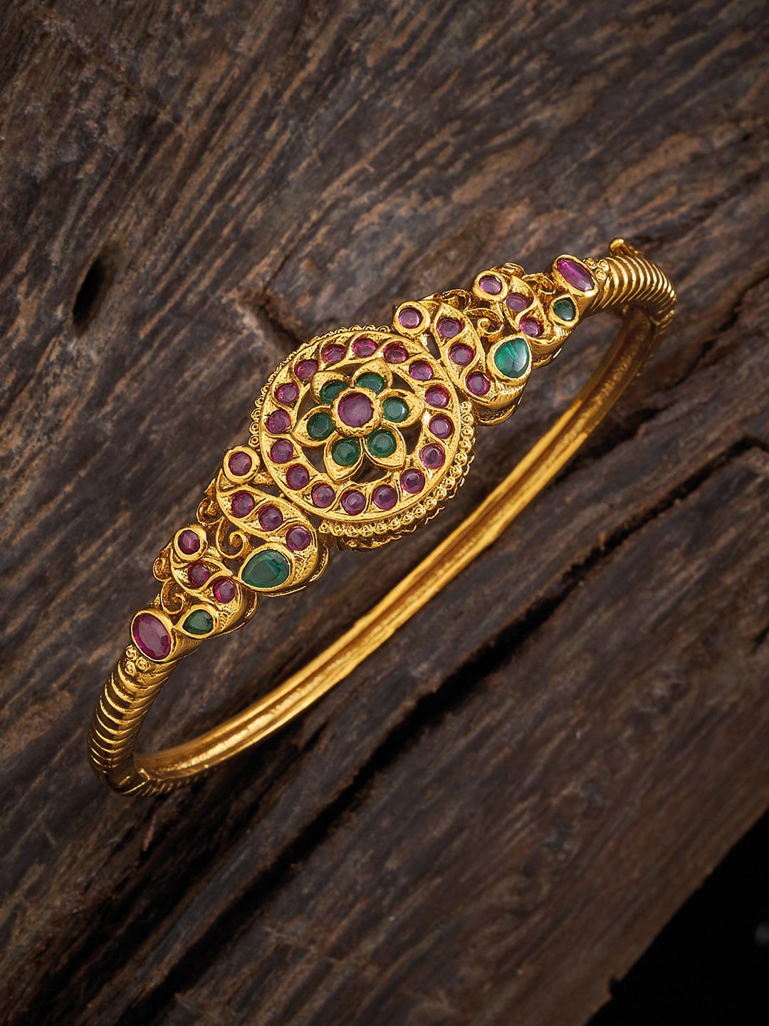 Kushal's Fashion Jewellery Women Gold-Plated & Red Antique Kada Bracelet Price in India