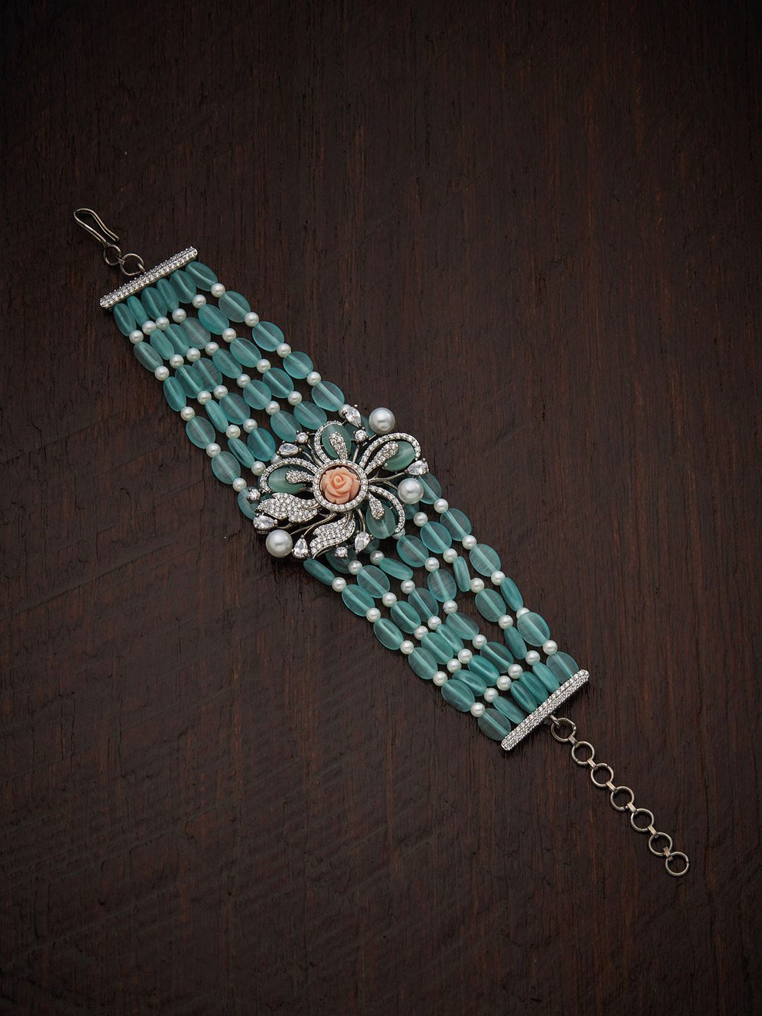 Kushal's Fashion Jewellery Women Silver-Toned & Sea Green Rhodium-Plated Bracelet Price in India