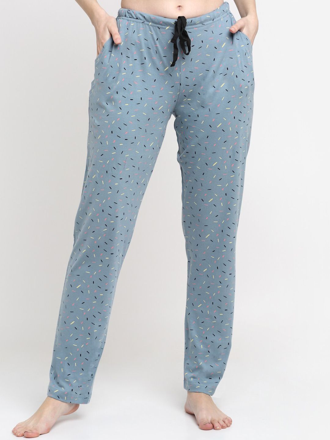 Kanvin Women Blue Printed Pure Cotton Lounge Pants Price in India