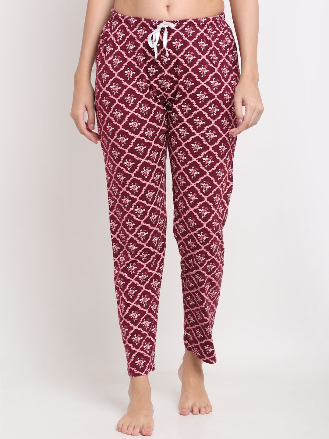 Kanvin Maroon Printed Cotton Lounge Pants Price in India