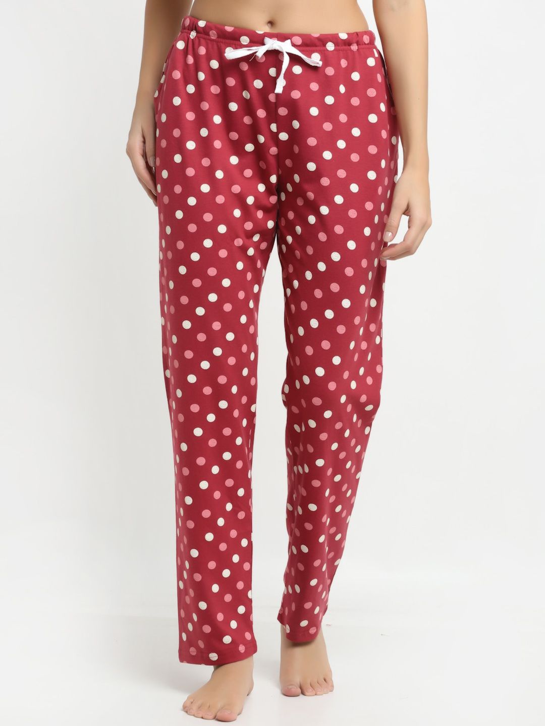 Kanvin Women Red & White Printed Pure Cotton Lounge Pants Price in India