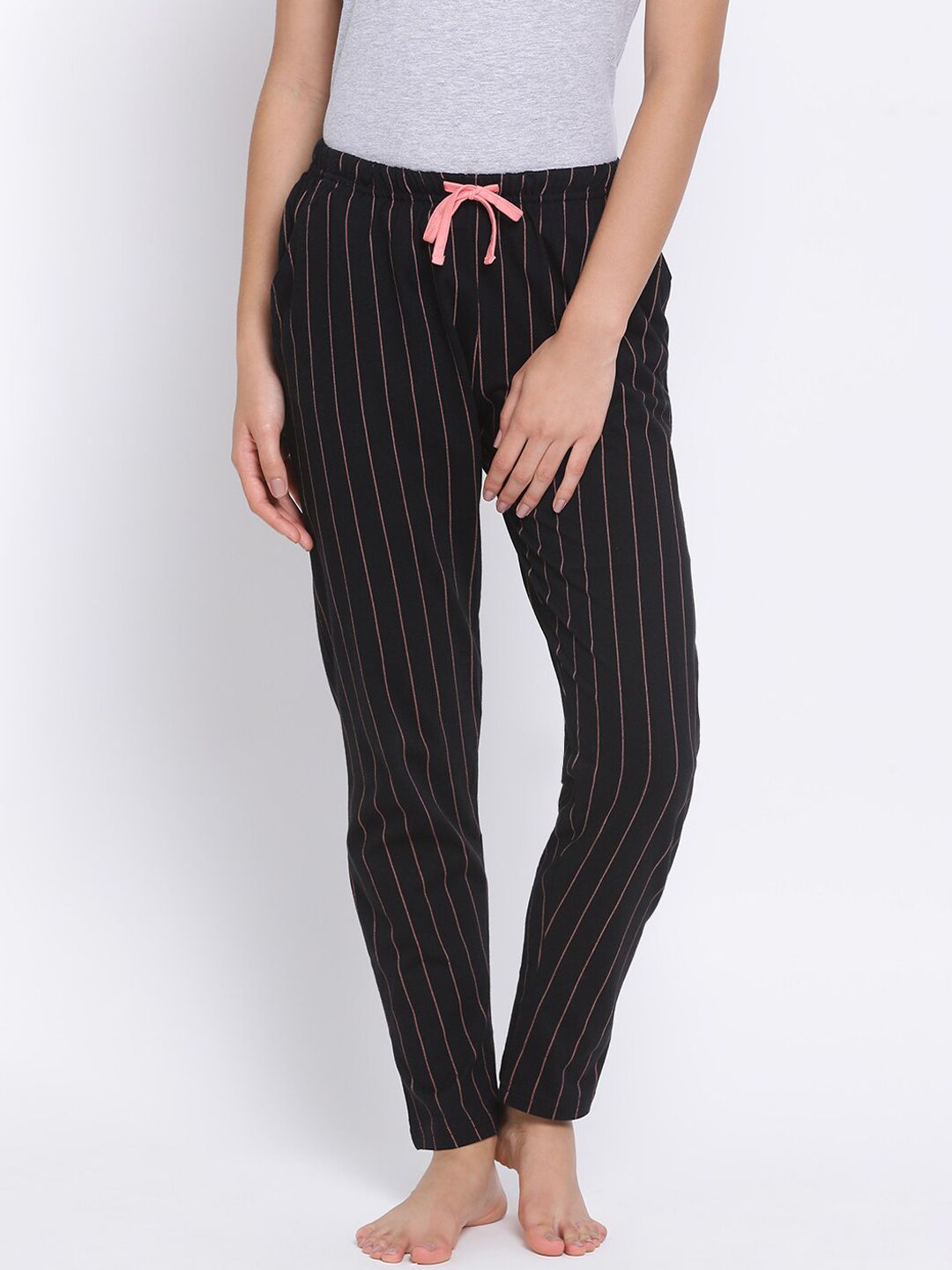 Kanvin Women Black Striped Lounge Pants Price in India