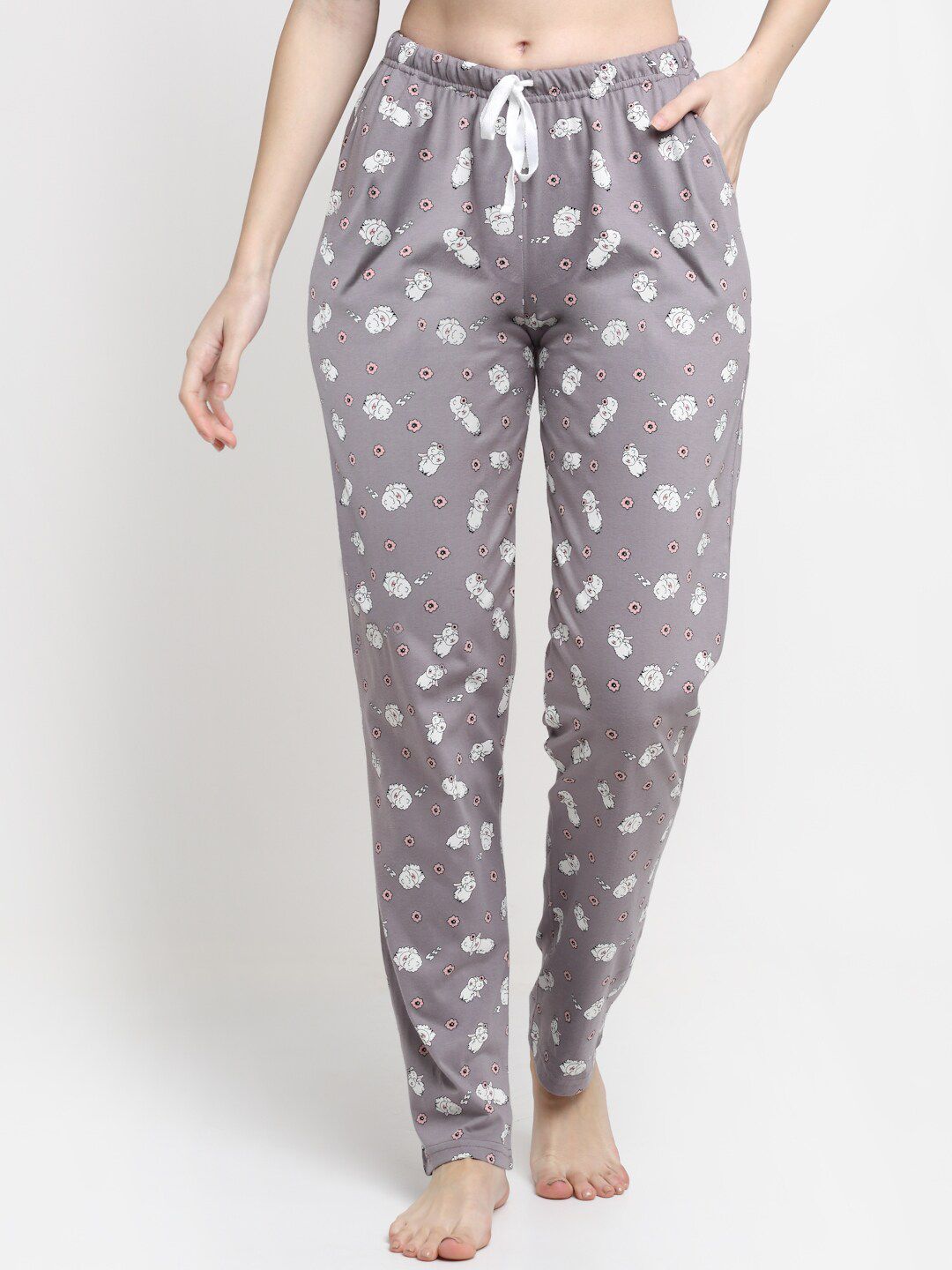 Kanvin Women Grey Printed Cotton Lounge Pants Price in India