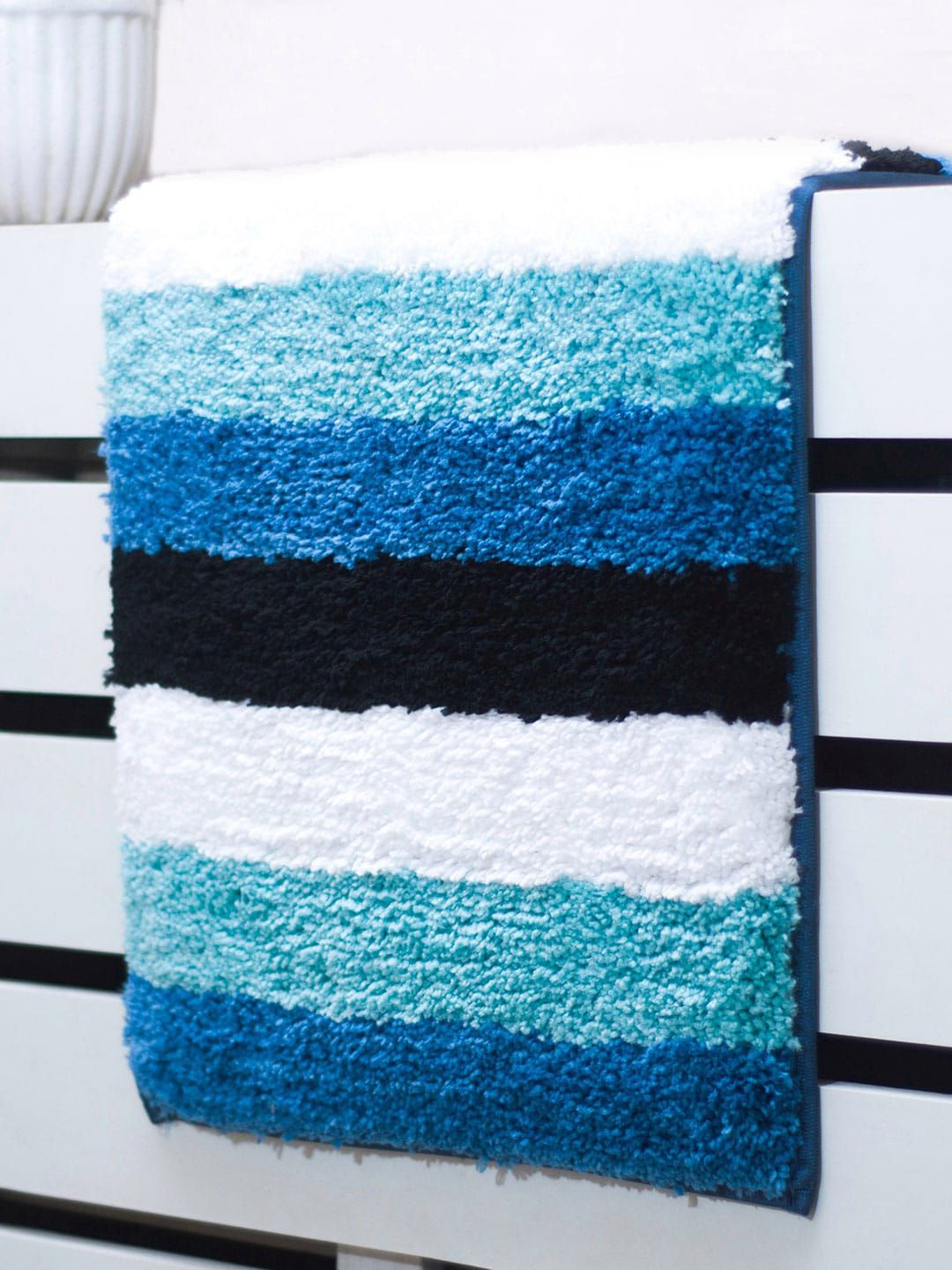 LUXEHOME INTERNATIONAL Turquoise Blue Striped Anti-Skid Doormats Price in India