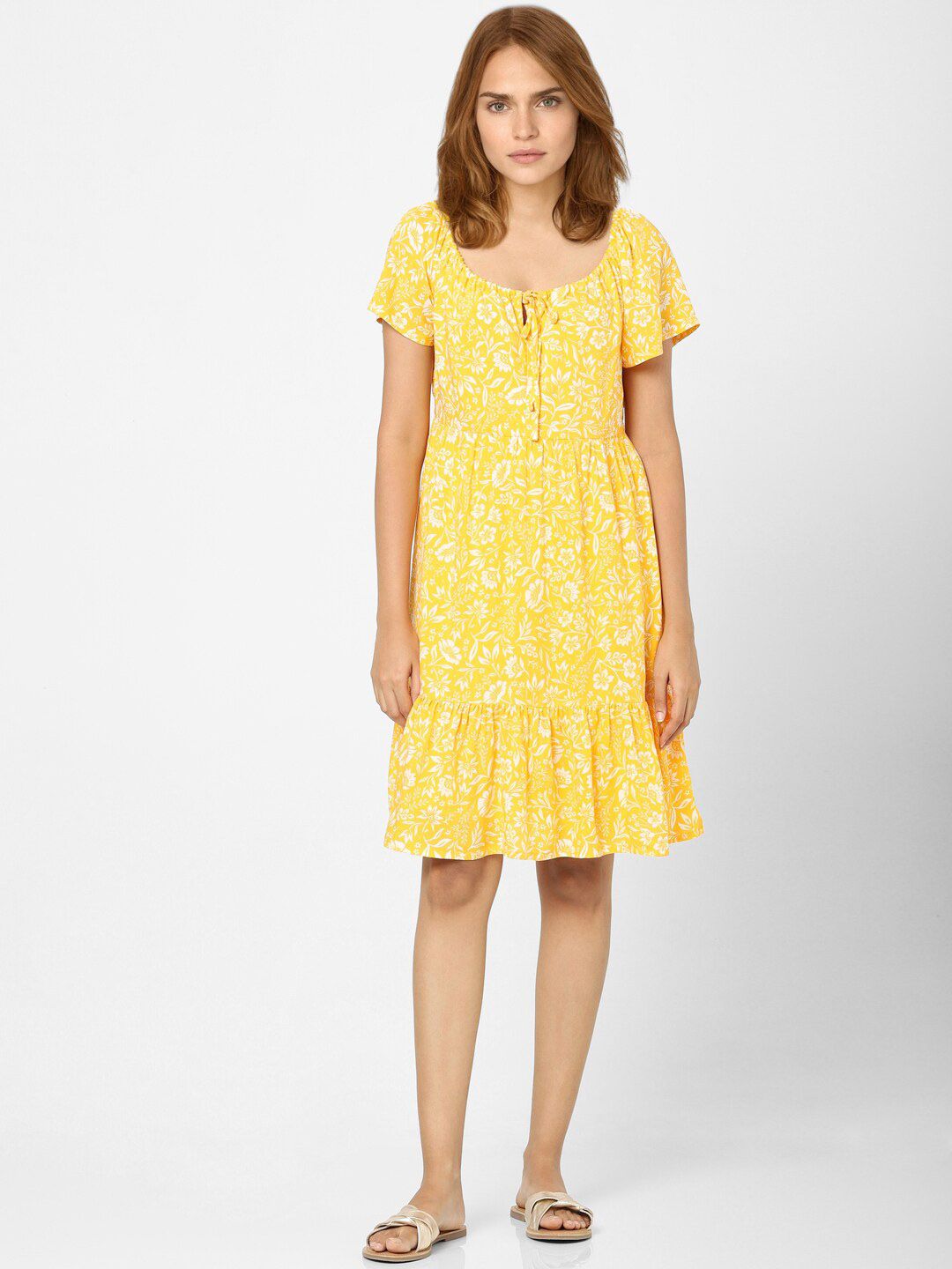 Vero Moda Yellow Floral A-Line Dress Price in India