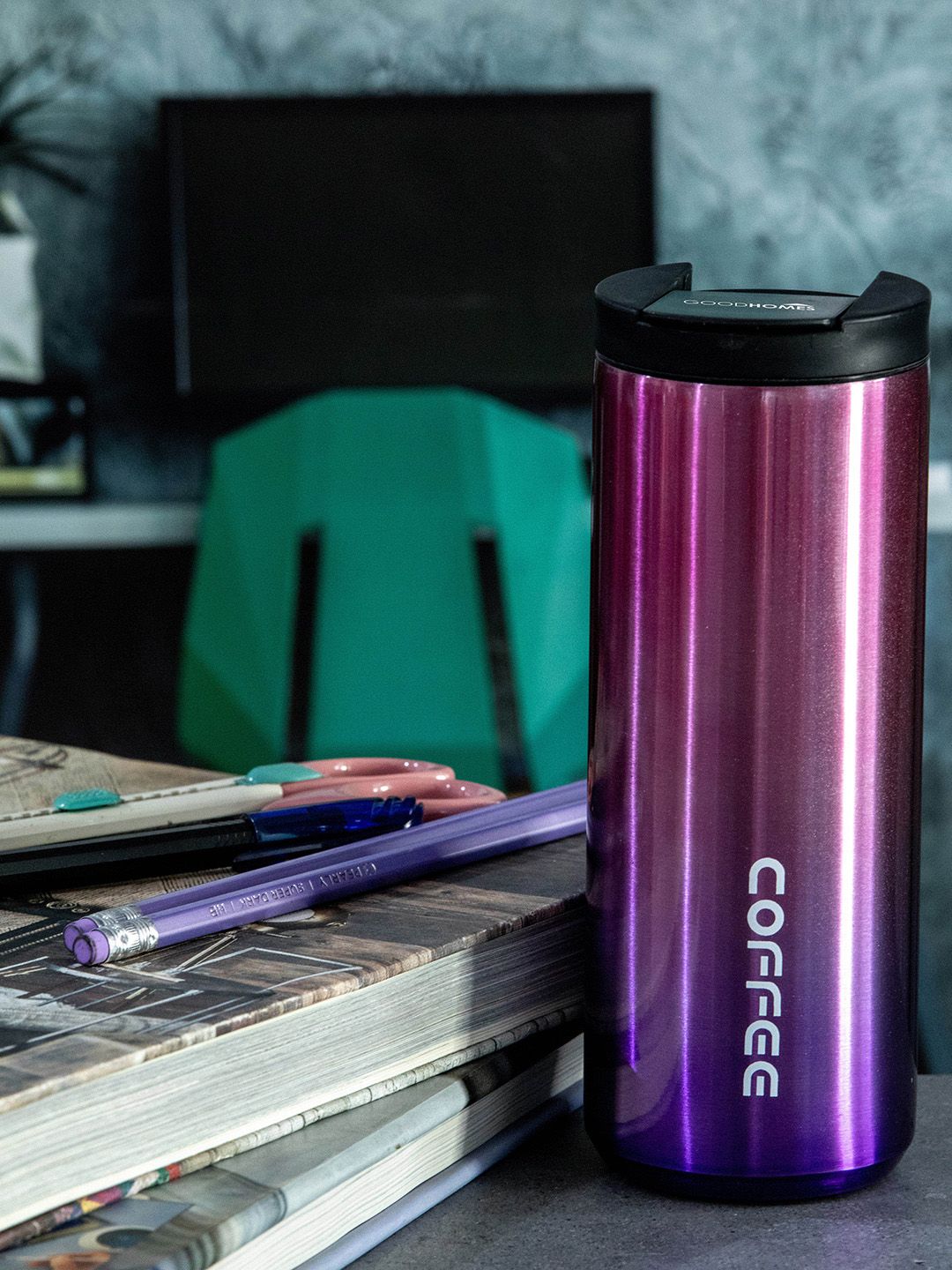 GOODHOMES Purple Printed Insulated Vacuum Stainless Steel Coffee Bottle 500ml Price in India
