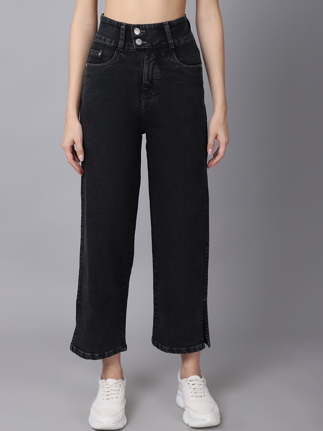 River Of Design Jeans Women Charcoal Wide Leg High-Rise Jeans Price in India