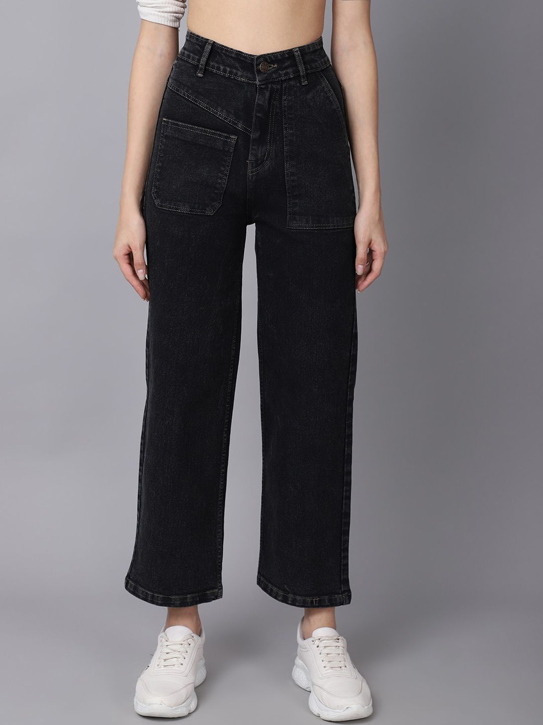 River Of Design Jeans Women Charcoal Wide Leg High-Rise Jeans Price in India