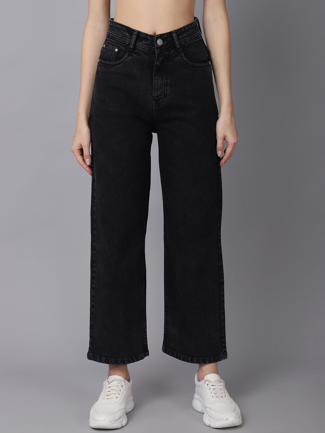 River Of Design Jeans Women Charcoal Wide Leg High-Rise Jeans Price in India