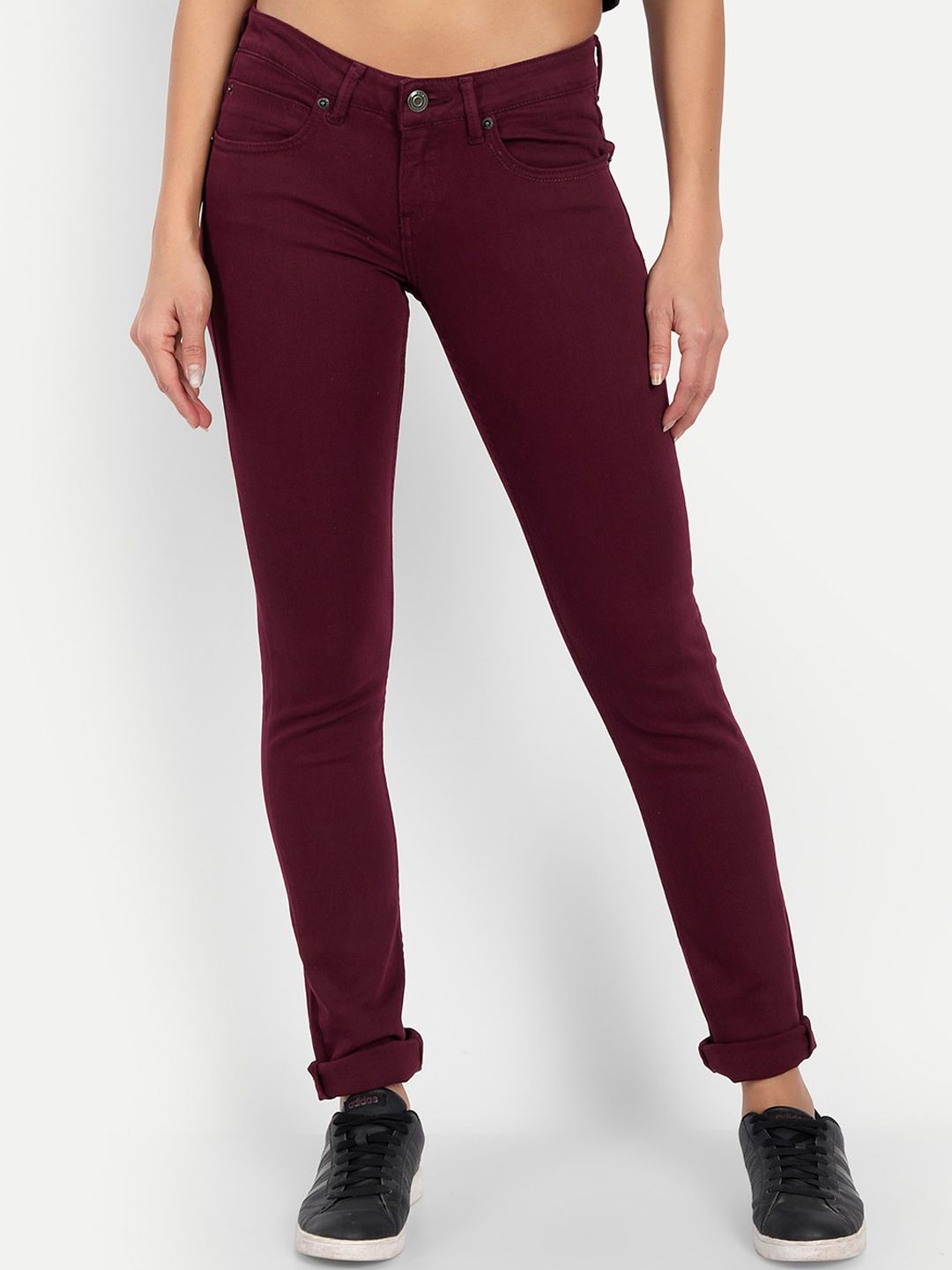 BROADSTAR Women Burgundy Skinny Fit Stretchable Jeans Price in India