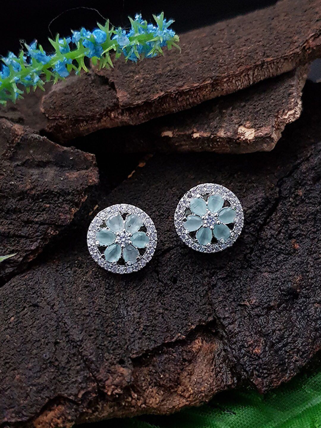 GRIIHAM Sea Green Contemporary Studs Earrings Price in India