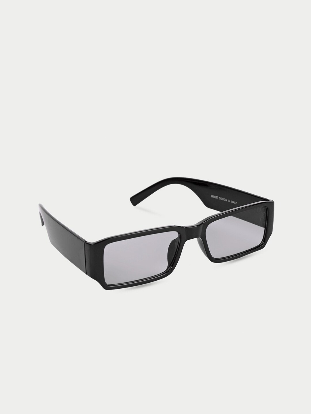 FUZOKU Unisex Grey Lens & Black Rectangle Sunglasses with UV Protected Lens