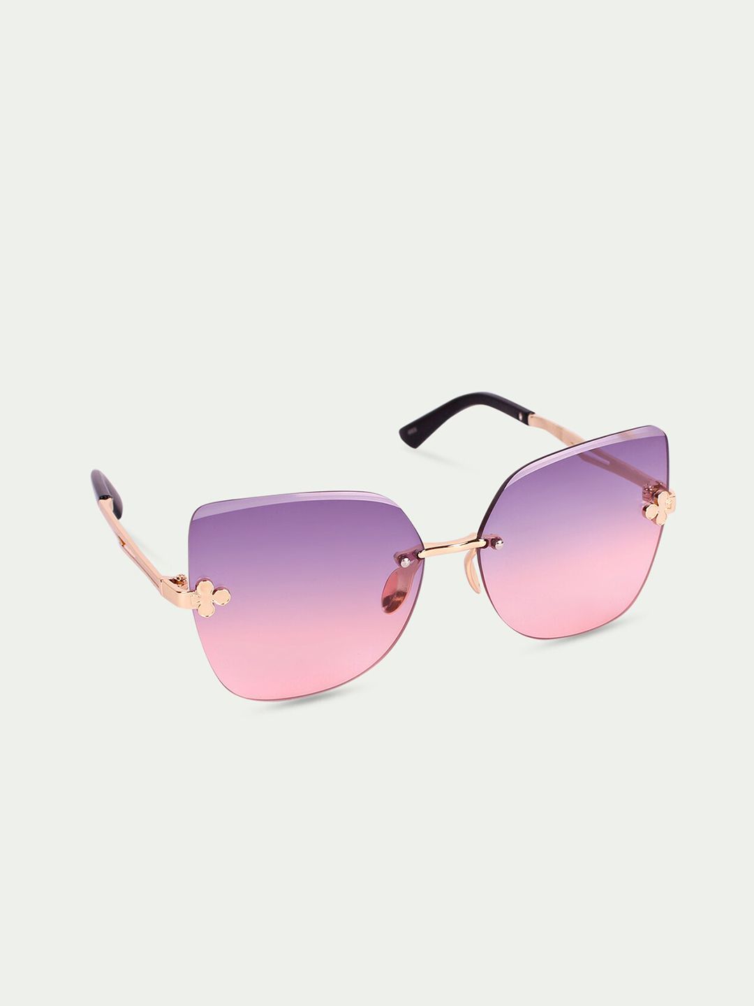 FUZOKU Women Pink Lens & Gold-Toned Oversized Sunglasses with UV Protected Lens Price in India