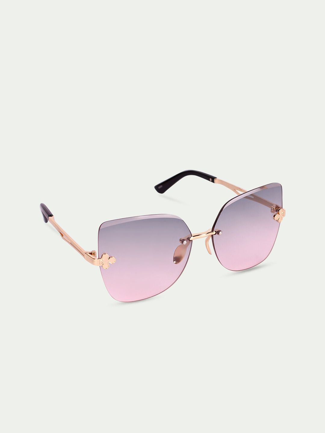 FUZOKU Women Pink Lens & Gold-Toned Oversized Sunglasses with UV Protected Lens Price in India